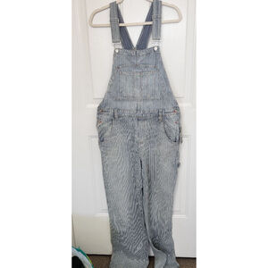 Wild Fable Blue & White Stripe Mid-Rise Overalls M